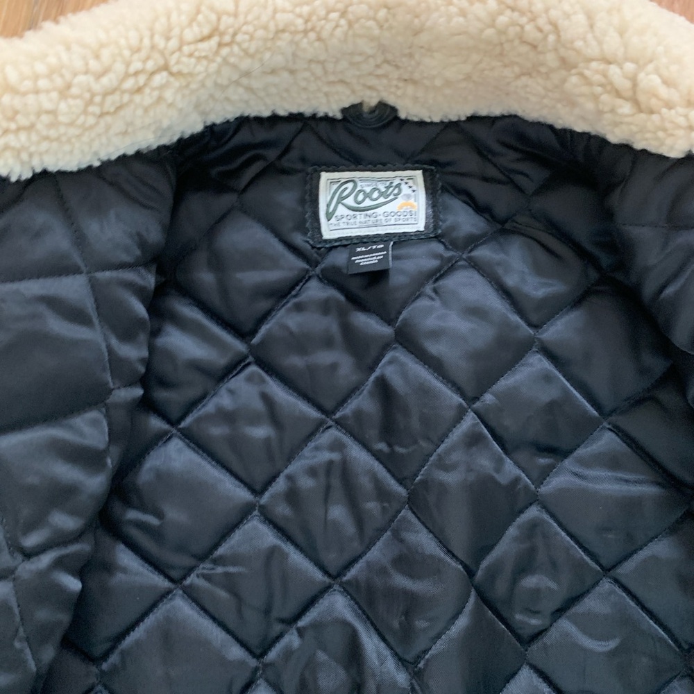 Roots Canada Leather Kids Aviator Jacket with Sherpa Collar XL - Picture 7 of 15